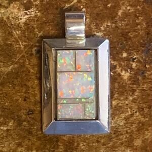 Native American Artist W. Begay Pendant Sterling Silver and Opal Inlayed Vintage